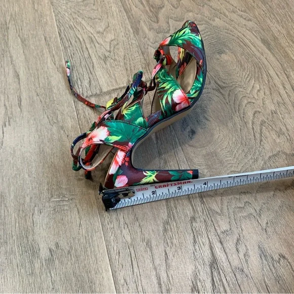 Cinderella of Boston Tropical Lace-Up Stiletto Heels in Green and Pink Size 4.5W - Picture 2 of 6